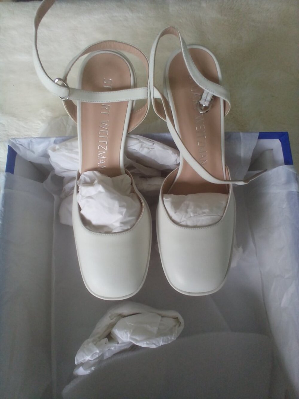 STUART WEITZMAN Sky High 145 Ankle Strap Platform Pump White Size: 8 - Picture 10 of 10